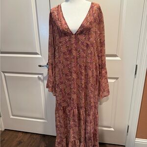 NATURAL LIFE Orange Bell Sleeve Plunge Gown